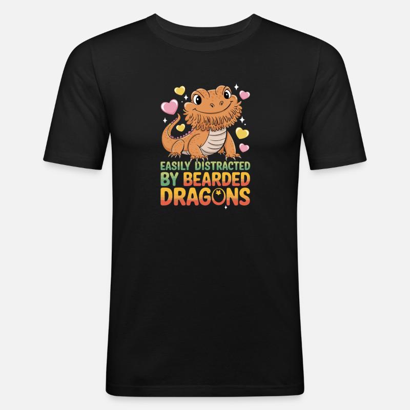  Easily Distracted By Bearded Dragons Lustiger - Männer Slim Fit T-Shirt - Schwarz