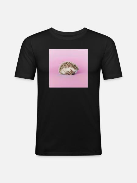 Schlafender Igel auf blassrosa Hintergrund - Männer Slim Fit T-Shirt - Schwarz