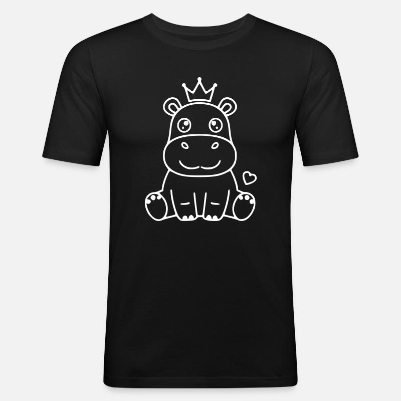 Nilpferd mit Krone Prinz Prinzessin - Männer Slim Fit T-Shirt - Schwarz