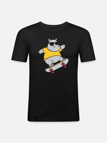 Cool Hippopotamus Skater Skateboard Vector - Men's Slim Fit T-Shirt - black