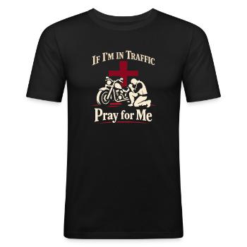 Motorrad-verkehrs-humor, Den Fahrer - Männer Slim Fit T-Shirt - Schwarz - Vorne - Nik (191cm)