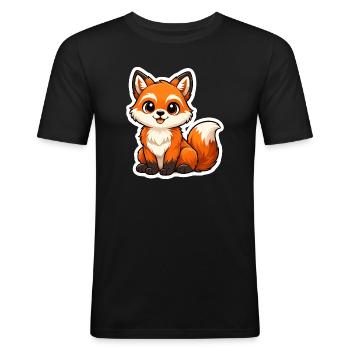 Cute Fox Motif in Cartoon Style - Men's Slim Fit T-Shirt - black - Front - Nik (191cm)
