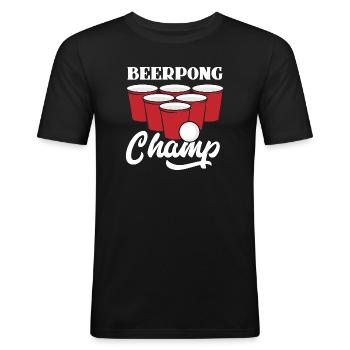 BeerPong Champion Motiv - Männer Slim Fit T-Shirt - Schwarz - Vorne - Nik (191cm)