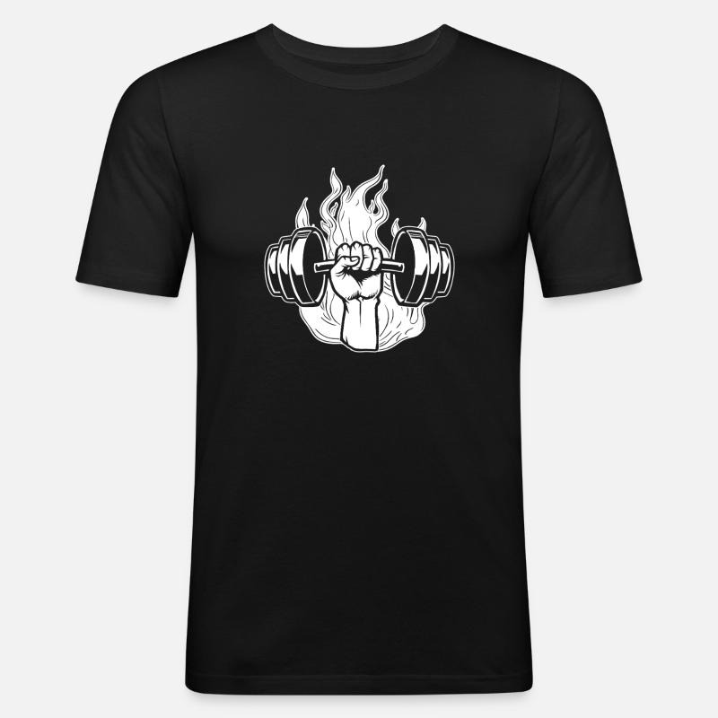 Powerlifting Bodybuilder Fire Dumbbell - Männer Slim Fit T-Shirt - Schwarz