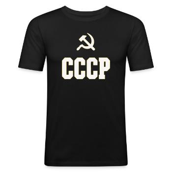 CCCP Design im 80er Jahre Stil, Retro Flasche - Männer Slim Fit T-Shirt - Schwarz - Vorne - Nik (191cm)