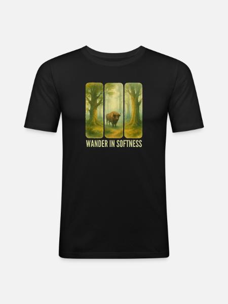 Bisons errants dans la forêt - T-shirt près du corps Homme - noir