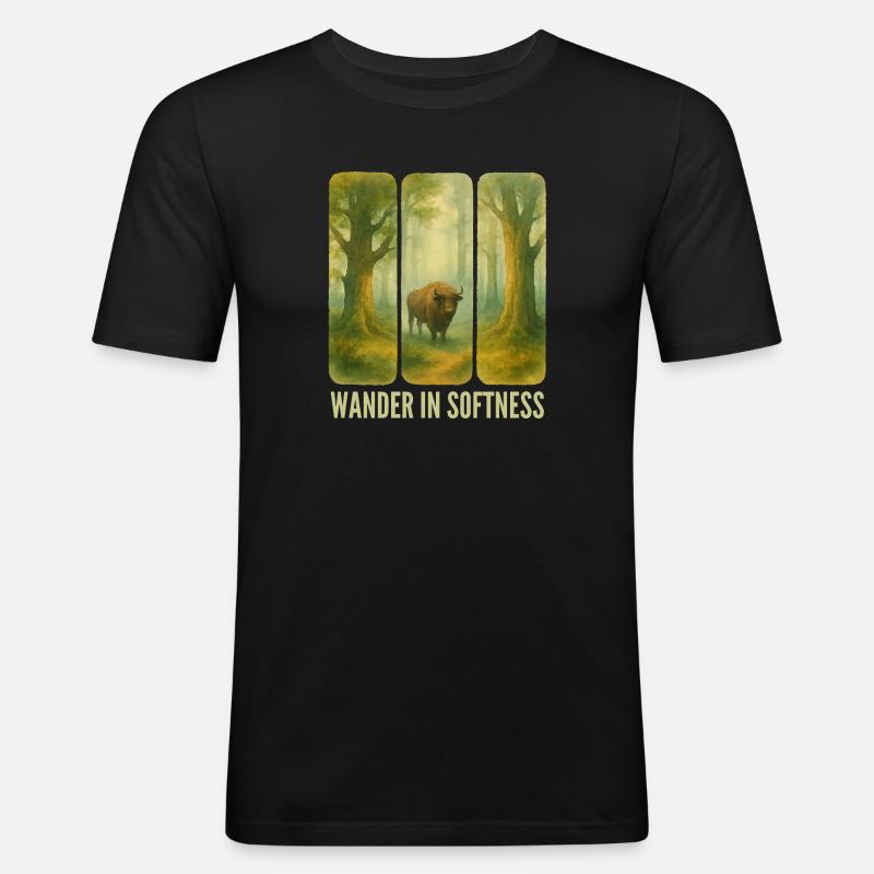 Bisons errants dans la forêt - T-shirt près du corps Homme - noir