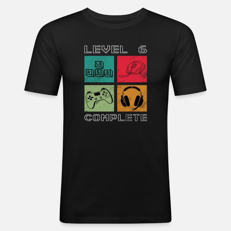 Level 6 freigeschaltet - Männer Slim Fit T-Shirt - Schwarz