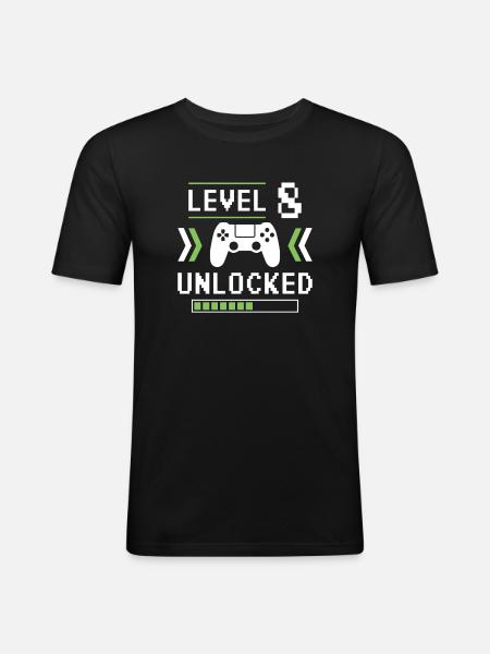 8th Birthday Gamer Level 8 - Men's Slim Fit T-Shirt - black