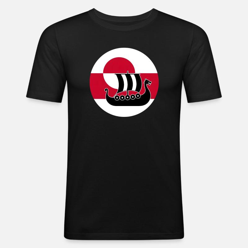 Langschiff-Design der grönländischen Flagge - Männer Slim Fit T-Shirt - Schwarz