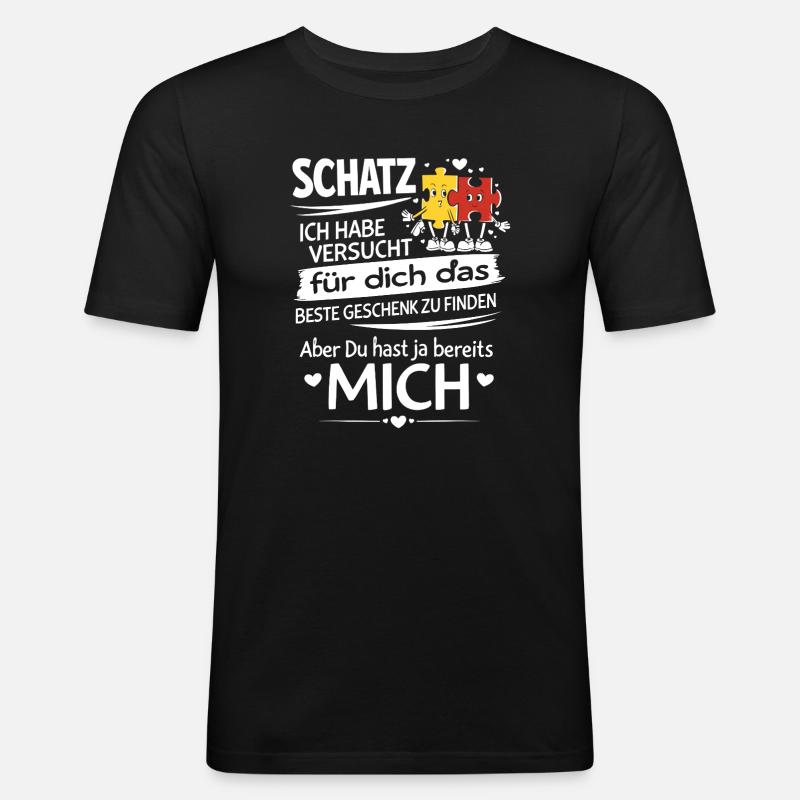 Schatz Geschenk Spruch Puzzleherz - Männer Slim Fit T-Shirt - Schwarz