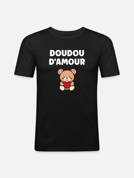 Doudou d'Amour Teddy Coeur Rouge - T-shirt près du corps Homme - noir