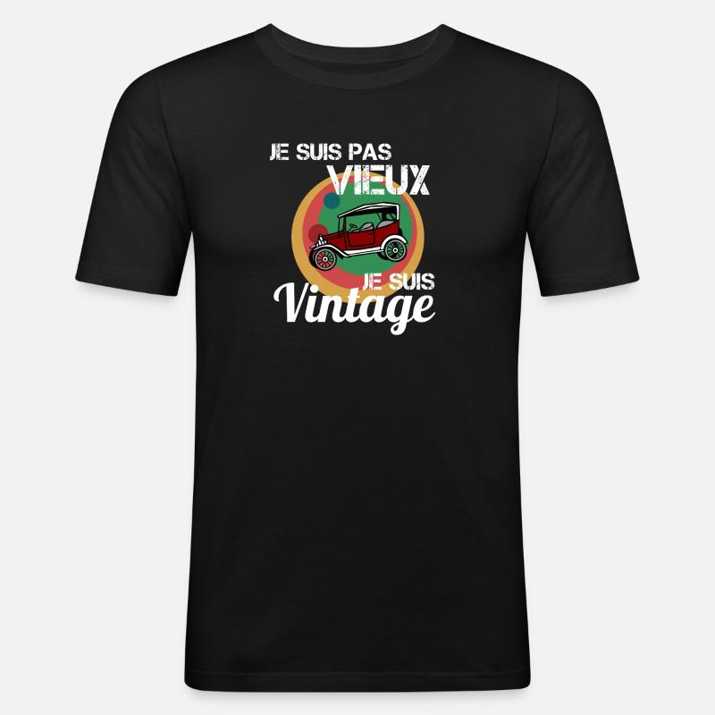 Ich bin kein altes Oldtimer-Auto - Männer Slim Fit T-Shirt - Schwarz