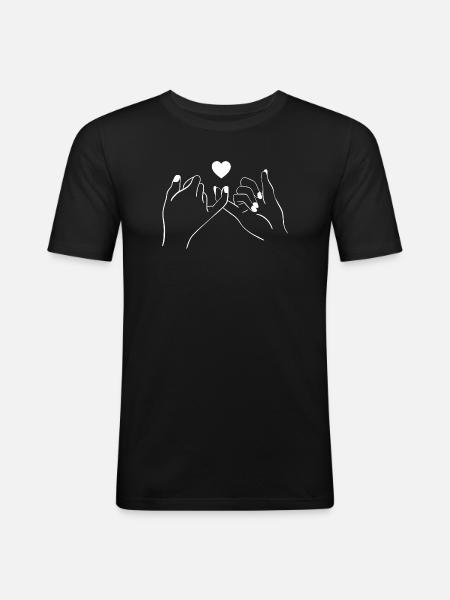 Händchenhalten Herz im Linienstil - Männer Slim Fit T-Shirt - Schwarz