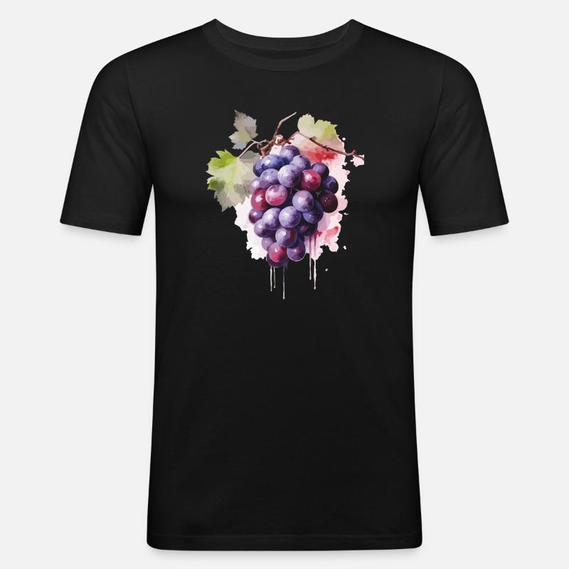 Weintrauben Aquarell  - Männer Slim Fit T-Shirt - Schwarz