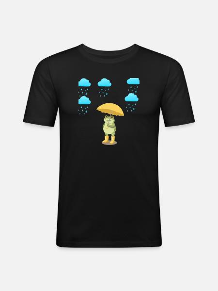 Frog with umbrella in the rain - Men's Slim Fit T-Shirt - black