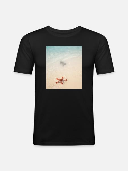 Liebe am Strand und Seesterne - Männer Slim Fit T-Shirt - Schwarz