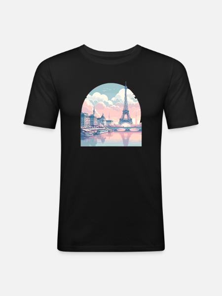 Pastel Paris: Skyline on the Seine - Men's Slim Fit T-Shirt - black