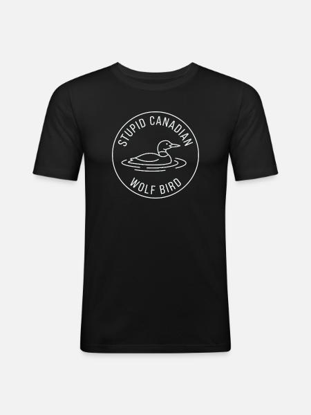 Blödes kanadisches Wolf-Vogel-Enten-Grafikdesign - Männer Slim Fit T-Shirt - Schwarz
