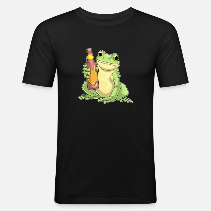 Frosch Flasche Bier - Männer Slim Fit T-Shirt - Schwarz