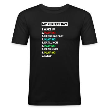 Mein perfekter Skitag, lustige Wintersportliste, - Männer Slim Fit T-Shirt - Schwarz - Vorne - Nik (191cm)