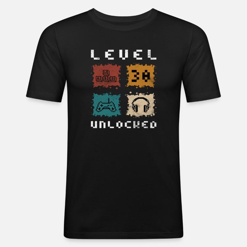 Level 30 - Männer Slim Fit T-Shirt - Schwarz