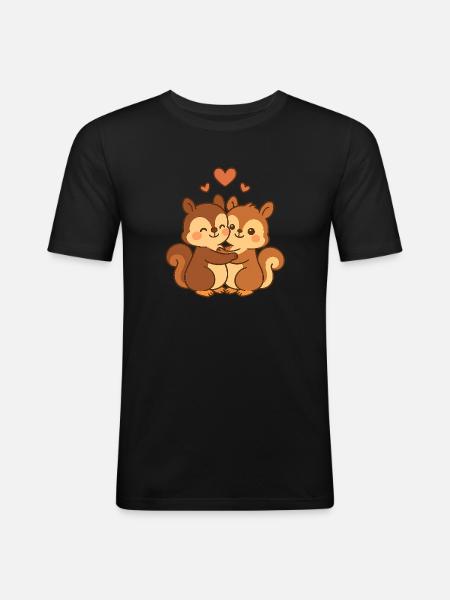 Squirrel Couple Valentine's Day - Men's Slim Fit T-Shirt - black