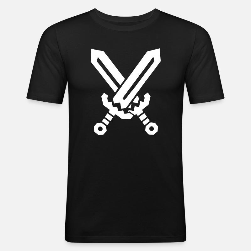 Pixel Schwerter 8-Bit Retro - Männer Slim Fit T-Shirt - Schwarz