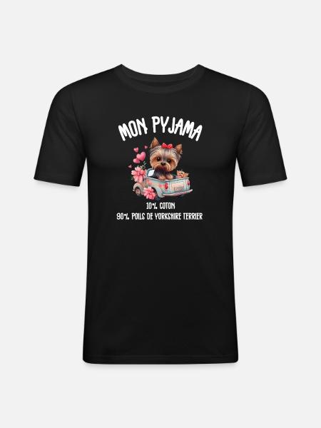 Lustige Yorkshire-Hundepyjamas - Männer Slim Fit T-Shirt - Schwarz