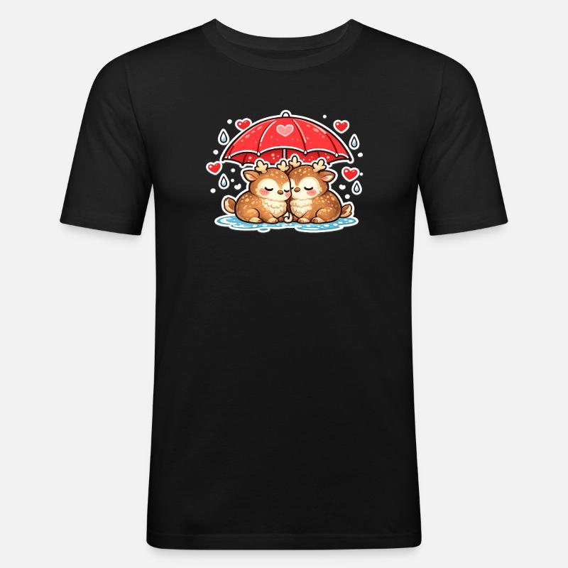 Two deer under umbrella - Men's Slim Fit T-Shirt - black