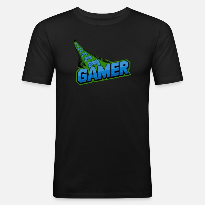 Motivo per controller gamer per gamer e retrò - Maglietta aderente da uomo - nero