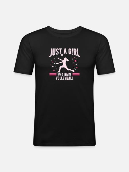 Mädchen liebt Volleyball Zitat - Männer Slim Fit T-Shirt - Schwarz