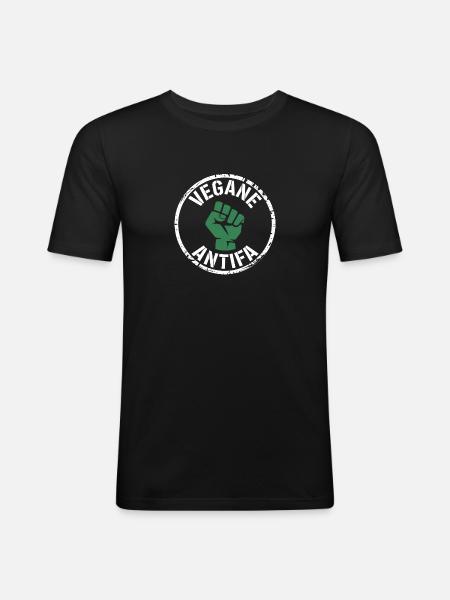 Vegan Antifa - Against the Right - Men's Slim Fit T-Shirt - black
