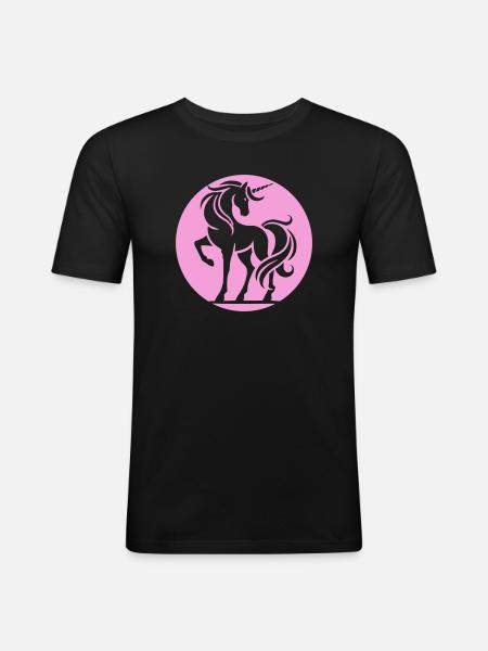 Rosa Einhorn Silhouette Kreis - Männer Slim Fit T-Shirt - Schwarz