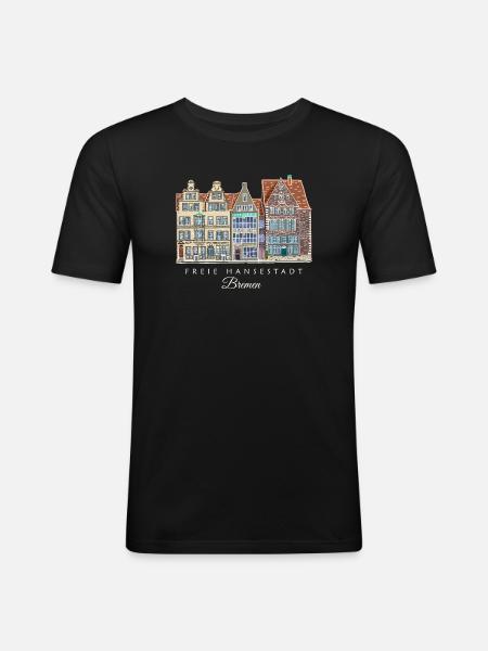 Free Hanseatic City of Bremen - Row of Houses Drawing - Men's Slim Fit T-Shirt - black