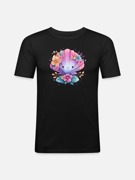 Flower mussel with cheerful flowers - Men's Slim Fit T-Shirt - black