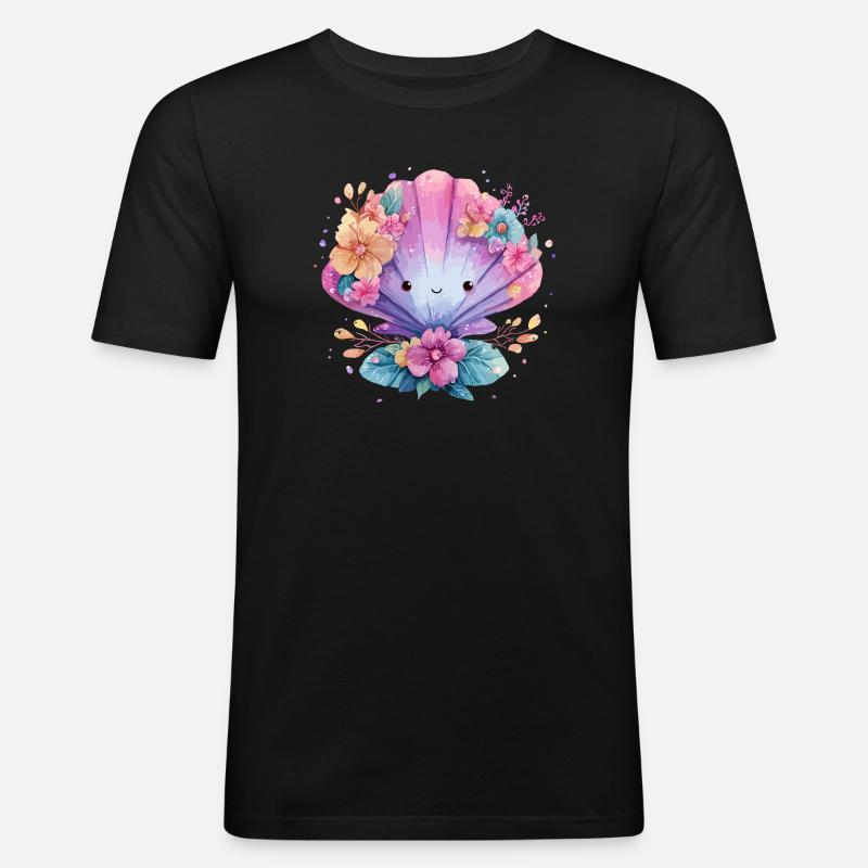 Moule fleurie avec des fleurs joyeuses - T-shirt près du corps Homme - noir