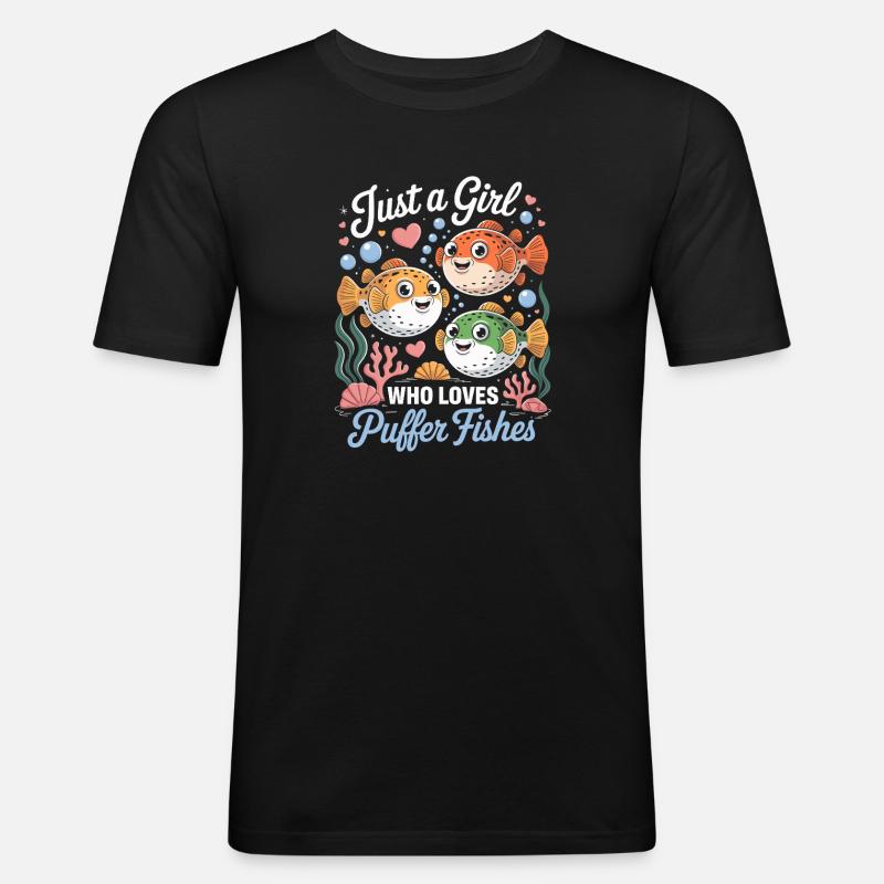 Pufferfische Mädchen Motiv - Männer Slim Fit T-Shirt - Schwarz