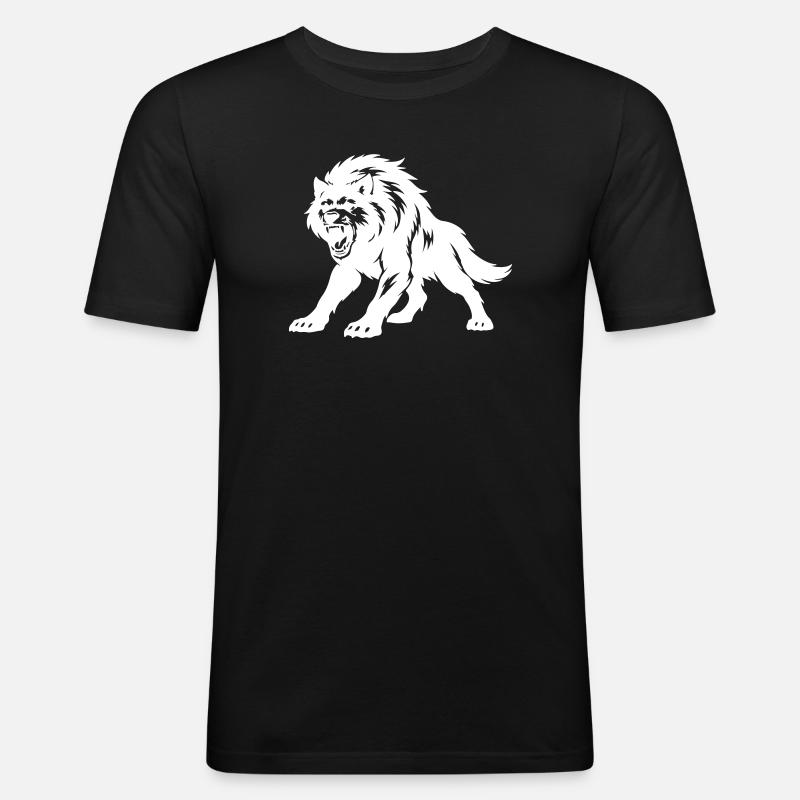 Wolf Silhouette - Männer Slim Fit T-Shirt - Schwarz