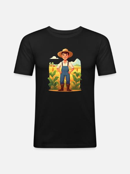Cute illustration of a farmer - Men's Slim Fit T-Shirt - black