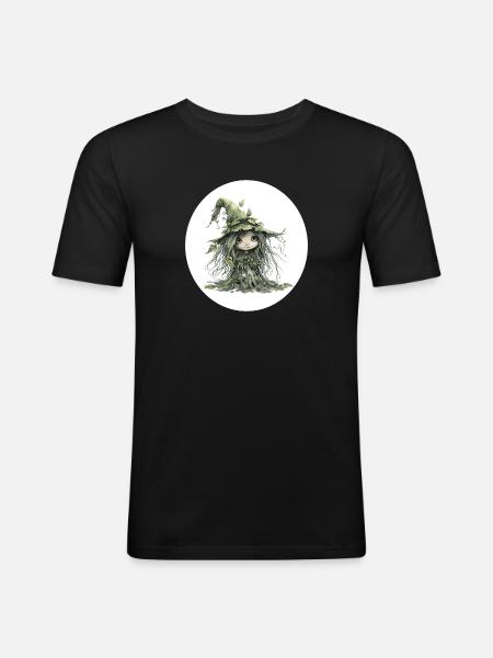 Waldfee Kobold im Blattwald - Männer Slim Fit T-Shirt - Schwarz