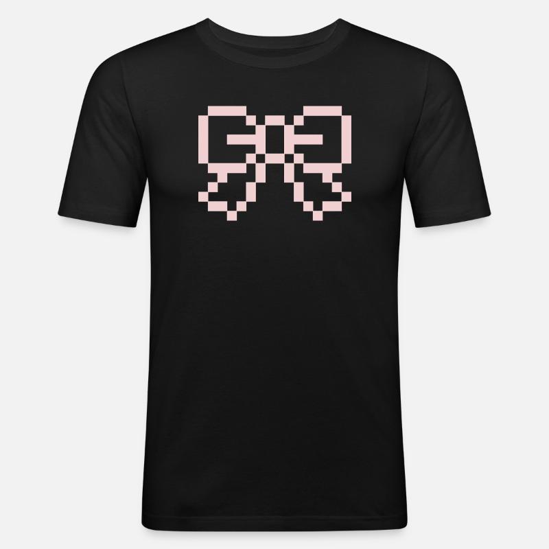 Pink Pixel Bow - Männer Slim Fit T-Shirt - Schwarz