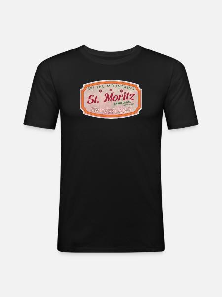 St Moritz Mountain Ski Label - Men's Slim Fit T-Shirt - black