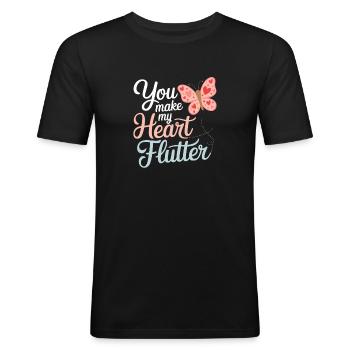  You Make My Heart Flutter Romantischer - Männer Slim Fit T-Shirt - Schwarz - Vorne - Nik (191cm)