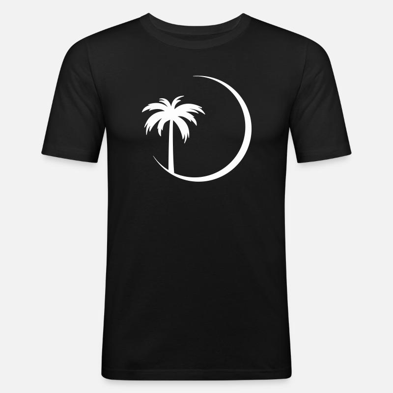 Palm tree in circle silhouette - Men's Slim Fit T-Shirt - black