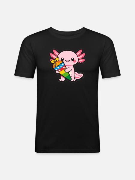 Kawaii dragon with fireworks axolotl - Men's Slim Fit T-Shirt - black