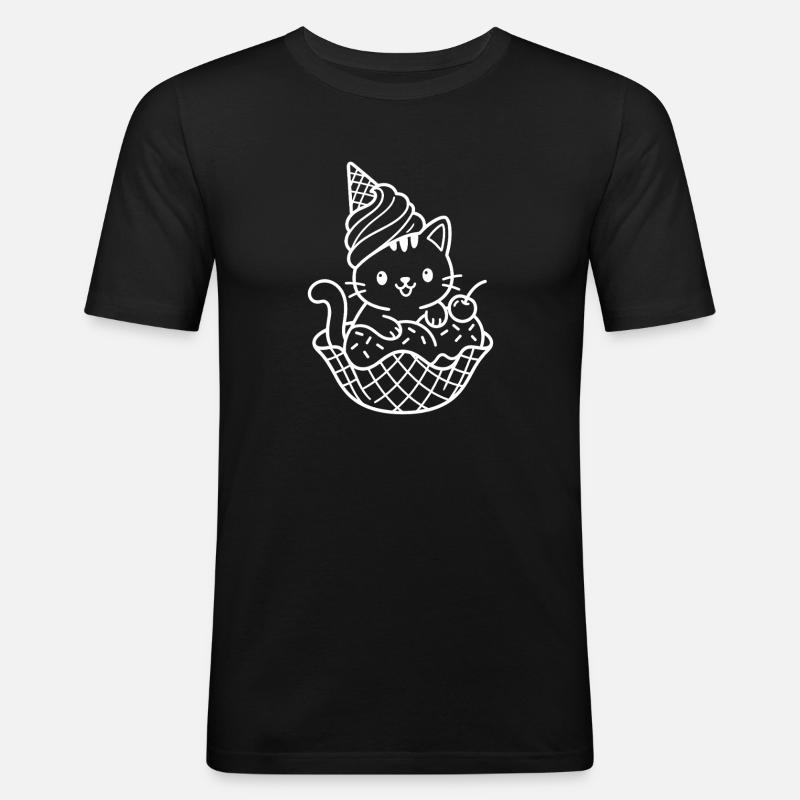 Kawaii Katze Eiscreme - Männer Slim Fit T-Shirt - Schwarz