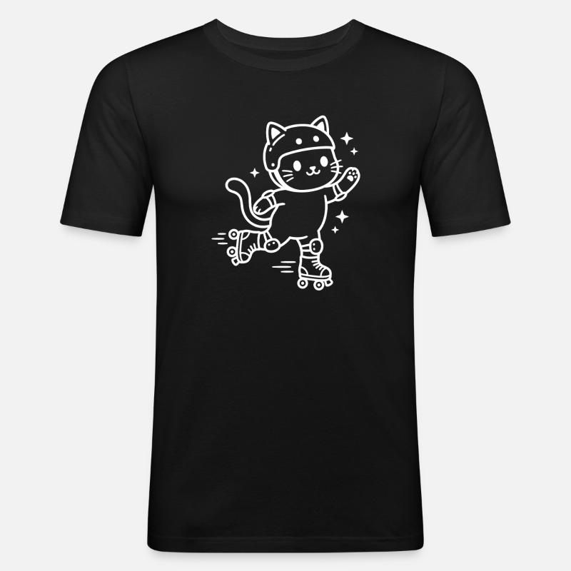 Rollschuh Kawaii Katze - Männer Slim Fit T-Shirt - Schwarz