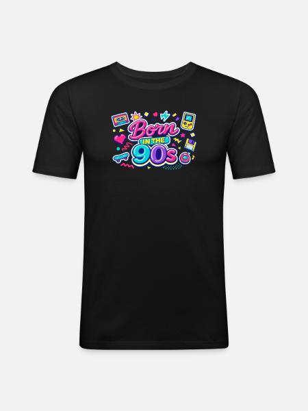 Born in den 90ern Neon-Retro - Männer Slim Fit T-Shirt - Schwarz