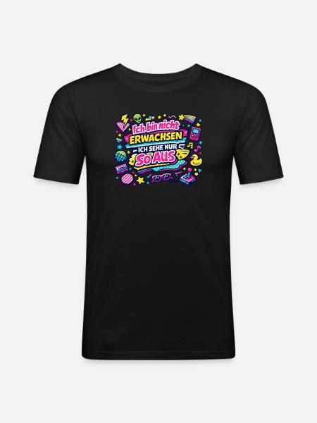 Ich bin nicht erwachsen – Retro - Männer Slim Fit T-Shirt - Schwarz